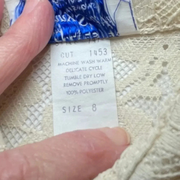 Vintage Sunny South Dallas Lace Blouse 80s Sheer Floral Ruffle Pearl Button Sz 8 - Picture 4 of 16